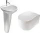 White Ville Round Bathroom Set, White Wall-Hung Toilet and 65 cm Basin with Full Pedestal - Image 1