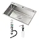 Alpha Handmade AL 7848 Stainless Steel Kitchen Sink, Flat Edge, 78 × 48 cm, 1 mm Thickness with Soap Pump & 3 inch Waste Set - Image 2