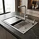Sama S 6045 Handmade Kitchen Sink, Chrome, 60 × 45 cm, with Filter Tap, Chopping Board, Knife Drainer, Basket and 3 inch Drainage Set - Image 5