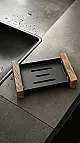 Dream DR-SW1B Soap Dish, Matte Black Stainless Steel × Wood - Image 3