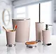 Primanova Turkish 5-Piece Bathroom Accessories Set, Ribbed Beige Round with Silver Frame, Code SAS08 - Image 1