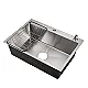 Korgi PK 7550 Handmade Stainless Steel Kitchen Sink, Chrome, 75 × 50 cm, 23 cm Depth with Dish Drainer, Soap Dispenser and 3-inch Drain Set - Image 2