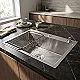 Korgi PK 7550 Handmade Stainless Steel Kitchen Sink, Chrome, 75 × 50 cm, 23 cm Depth with Dish Drainer, Soap Dispenser and 3-inch Drain Set - Image 1