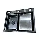 Steel Tech 6046TB Handmade Kitchen Sink, Black, 60 × 46 cm with Soaking Basin, Cutting Board, Knife Drainer and 3-inch Drain Set - Image 2