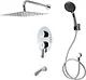 Mokbel 3-Outlet Full Concealed Shower Set, Chrome, Includes Mixer Body, Trim, Handle, Diverter, 35 cm Upper Arm, 30 cm Shower Head, 3-Function Hand Shower, 150 cm Hose, Outlet Elbow and Lower Outlet - Image 1
