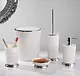 Primanova Turkish 5-Piece Ribbed Round Bathroom Accessories Set, White with Silver Frame, Code SAS08 - Image 1