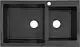 [MERGED->G3745] High Stone Matte Black Granite Kitchen Sink 311, 2 Bowls, 50 × 86 cm, with Mixer Hole and Two 3 inch Drains - Image 1