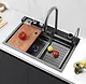 Smart Kitchen Sink 75 × 46 cm (5 Buttons) Black, Code 218, with Soap Dispenser and Diamond Filter Tap - Image 1