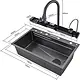 Smart Kitchen Sink 75 × 46 cm (5 Buttons) Black, Code 218, with Soap Dispenser and Diamond Filter Tap - Image 4