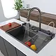 Smart AS3547 Kitchen Sink, 5 Buttons, 75 × 45 cm, Black with LED & Accessories - Image 1