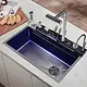 Smart Stainless Steel Kitchen Sink 75 × 46 cm, 4-Button with Swivel Mixer and Bidet Spray, Grey - Image 2