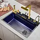 Smart Stainless Steel Sink 75 × 46 cm, 4 Buttons with Swivel Mixer and Bidet Spray, Black × Gold - Image 3