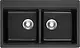 Beroia Quartz Granite Kitchen Sink, Double Bowl, HB 8280 - 266, Black, 49 × 80 × 22 cm with 3-inch Round Drain Set - Image 1