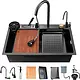 Smart Home Handmade LTS 7546 Kitchen Sink, 75 × 46 cm, with 3-Function Pull-Out Mixer, Waterfall Mixer, Filter Tap, Cup Washer, Soap Dispenser, Knife Drainer, Cutting Board and 2 Baskets, Black - Image 1