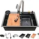 Smart Home Lotus LO 7545 Kitchen Sink, Flat Edge, 45 × 75 cm, Black with All Accessories - Image 2