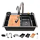 Smart Home Hans Korian KMS 750 BL Smart Kitchen Sink, Flat Edge, 46 × 75 cm, with All Accessories, Black - Image 1