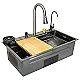 Smart Home Hans Korian KMS 750 BL Smart Kitchen Sink, Flat Edge, 46 × 75 cm, with All Accessories, Black - Image 3