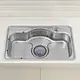 Hans Korian NJIS 750 F Stainless Steel Kitchen Sink, Flat Edge, 75 × 48 cm, 0.8 mm Thickness, with Dish Drainer, Detergent Basket, Soap Dispenser and 6 inch Drainage Set - Image 1