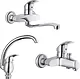 Gold Mixer Set (Basin Mixer 2037, Bath Mixer 2013, Pillar Kitchen Mixer 2044) Chrome - Image 1