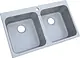 Hi-Stone 310 Granite Kitchen Sink, Double Bowl, Outer Size 83 × 49 cm, Bowl Size 40 cm, Depth 18 cm, with Mixer Hole & 2 Drain Holes, Silver - Image 2