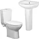 Duravit Emilia Bathroom Set, White, P-Trap Toilet with Light Seat & Cover and 60 cm Basin with Full Pedestal - Image 2