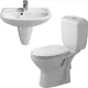 Duravit DuraPlus Bathroom Set, White P-Trap Toilet with Light Toilet Seat & Cover and 60 cm Basin with Half Pedestal - Image 2