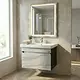 Daniel Allen Plus Wood Bathroom Vanity Unit, Marble Grey, 85 cm, 1 Drawer with LED Mirror and Duravit Basin - Image 1