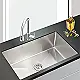 Mans Handmade MA 7047 Stainless Steel Kitchen Sink, Chrome, 70 × 47 cm, 1 mm Thickness, with Dish Drainer, 3 Holes and 3 inch Drainage Set - Image 5
