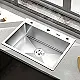 Mans Handmade MA 5547 Stainless Steel Kitchen Sink, Chrome, 55 × 47 cm, 1 mm Thickness, 2.5 mm Lip, with Dish Drainer, 3 Holes and 3 inch Drainage Set - Image 1