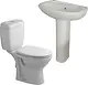 Duravit DuraPlus Bathroom Set, White, P-Trap Toilet Combination with Lite Toilet Seat & Cover and Basin 55 cm with Full Pedestal - Image 2