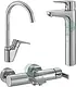 3-Piece Mixer Set (Kludi RAK Passion RAK13002 Bath Mixer, Polaris RAK10022 Tall Pillar Basin Mixer, Polaris RAK10050 Kitchen Mixer), Chrome - Image 1